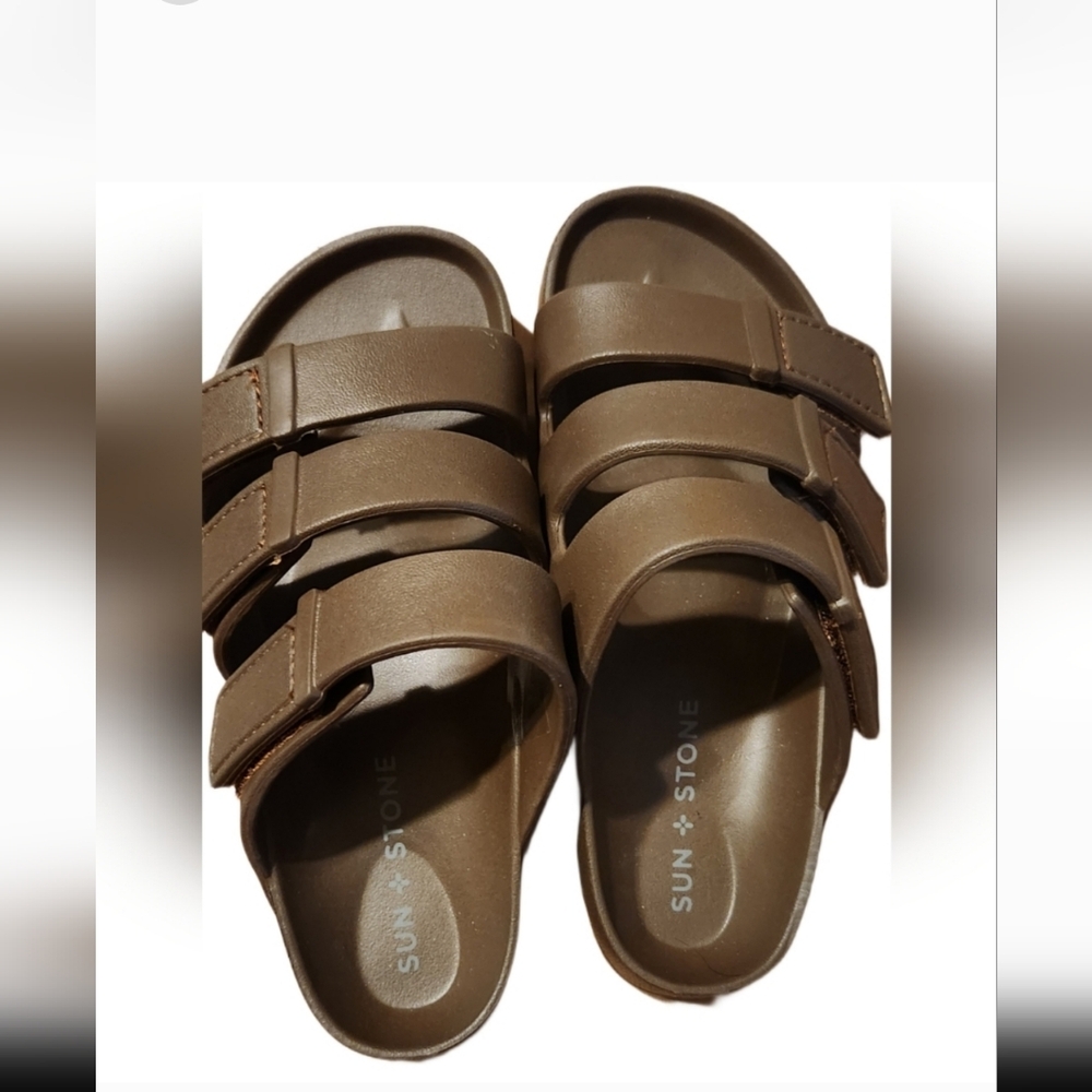 NWOT Sun + Stone Chocolate Brown Slide Sandals SZ. 2